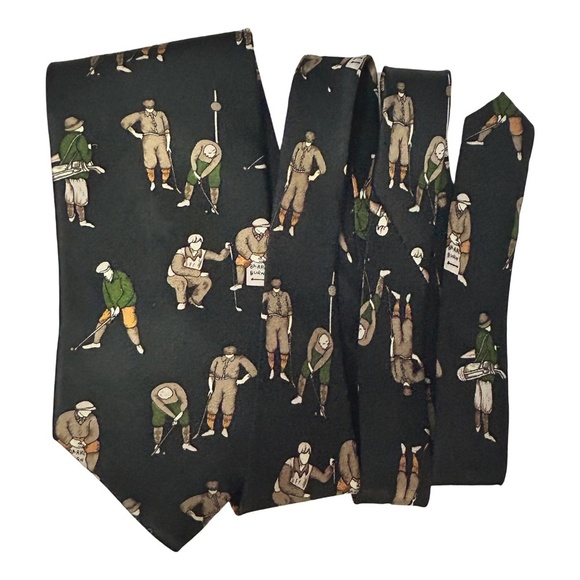 Giorgio Armani Necktie Tie 100% Silk Hand Made Vintage Old Time Golfing Motif - Picture 2 of 11